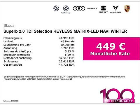 SKODA Superb 2.0 TDI Selection KEYLESS MATRIX-LED NAVI WINTER