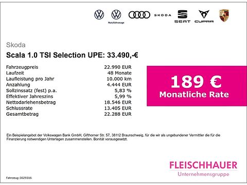 SKODA Scala 1.0 TSI Selection UPE: 33.490,-€ 1.0 TSI Selection UPE: 33.490,-€