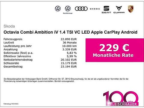 SKODA Octavia Combi Ambition iV 1.4 TSI VC LED Apple CarPlay Android Auto